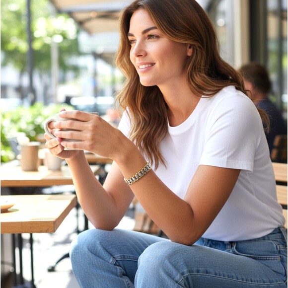 J. Jill Jewelry - J. Jill Mixed Metal Link Bracelet Silver Gold Tone Hammered Stretch Versatile